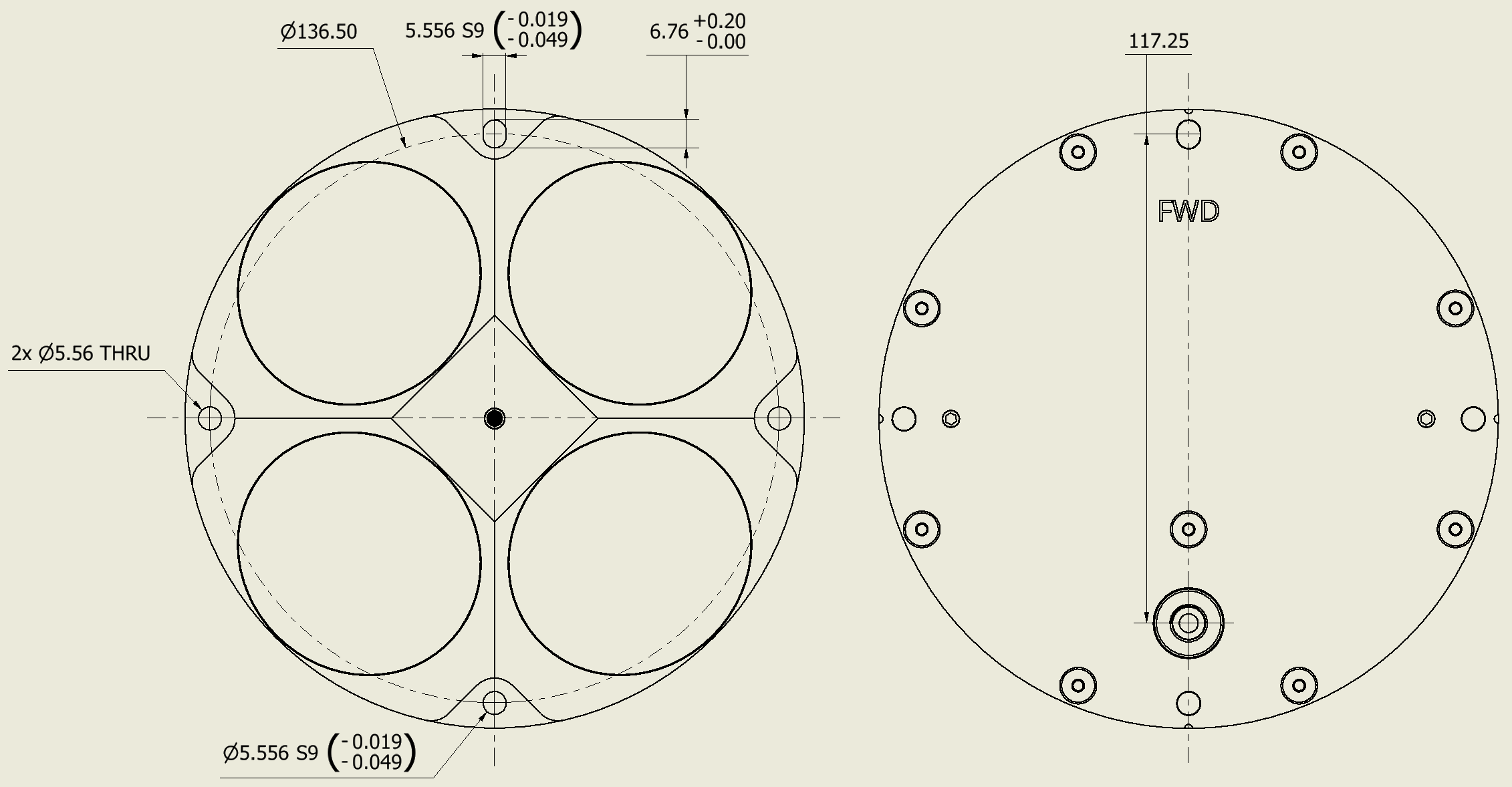 DVL A250 rear O-ring interface mechanical drawing
